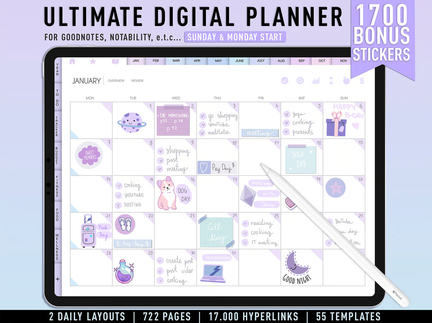Undated Digital Planner - Purple